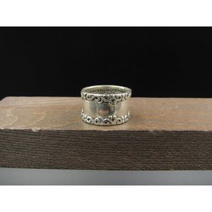 Size 6.5 Sterling Silver Fancy Boarder Thick Wide Band Ring Vintage Statement